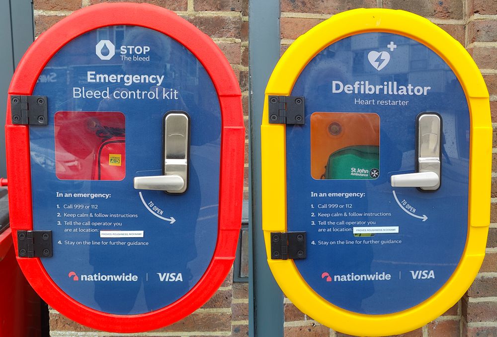 Nationwide Building Society Seaford public access defibrillator and bleed control kit